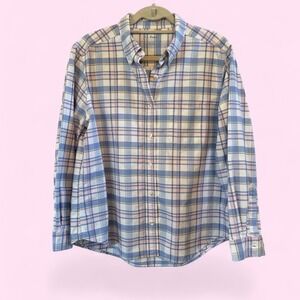 Women's Lands' End Classic Plaid 100% Cotton Button Down Large Petite LP Shirt